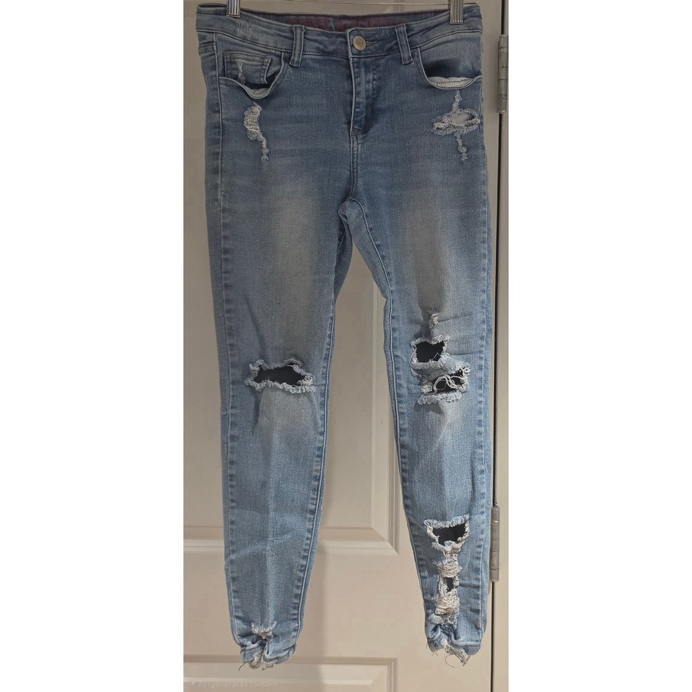 Gogo Jeans Womens Size 7 Light Wash Distressed Ripped Skinny Mid Rise Denim